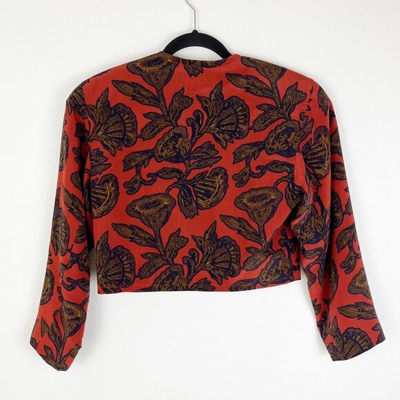 Vintage Anthony Michael Silk Bolero Jacket Red Gold Floral Cameo Button Cropped - Picture 2 of 8